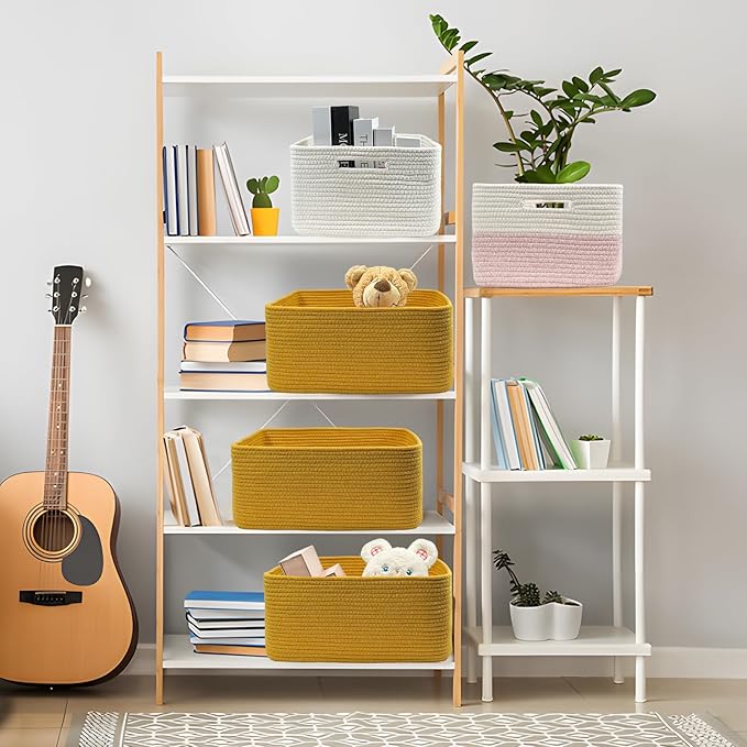 COMFY-HOMI Cotton Rope Woven Basket with Handles for Shelves,Toys,Book, Cloth Storage Baskets for Organizing-17" x 13" x 7.5"