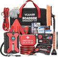 Car Emergency Safety Kit Bag with Portable Air Compressor, Jumper Cables,First Aid Kit, Winter Vehicle Roadside Emergency Kit