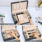 LANDICI Jewelry Box Organizer for Men Women, 2 Layer 4 Slot Watch Storage Case with Removable Tray, PU Leather Large Jeweller