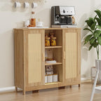 Iwell Rattan Storage Cabinet with 4 Adjustable Shelves, Coffee Bar Cabinet, Sideboard Buffet for Kitchen, Living Room, Entryw