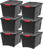 IRIS USA 54 QT Plastic Storage Box with Lid and Latches - 6 Pack - BPA-Free, Garage Organizing Solution, Durable Nestable Sta