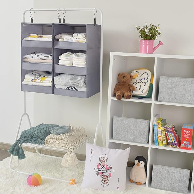 GRANNY SAYS 3-Shelf Closet Organizers and Storage, Foldable Hanging Closet Organizer, Hanging Closet Shelves with 2 Metal Hoo