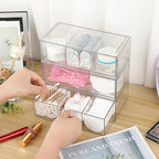 Hipiwe Acrylic Storage Drawers 3-Tier Stackable Bathroom Makeup Organizer Cotton Swabs Qtip Holder for Vanity Cosmetics Clear