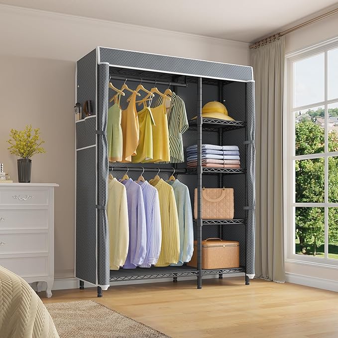 VIPEK V7C Garment Racks with Cover Portable Closets for Hanging Clothes, Heavy Duty Clothes Rack with Shelves Metal Closet Wa
