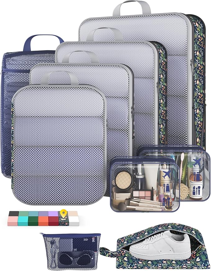 Veken 9/11 Set Compression Packing Cubes for Travel Essentials,Compressible Expandable Large Luggage Suitcase Organizer Bags 