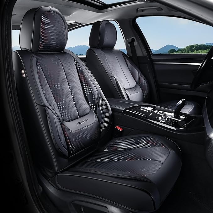 Coverado Seat Covers, Car Seat Covers Full Set, Leather Seat Covers for Cars, Car Seat Protector, Black Car Seat Covers Front