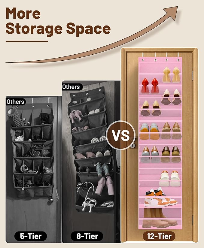 MISSLO 12 Tier Over the Door Shoe Organizer Breathable Mesh Hanging Shoe Rack for Closet Storage Shoe Holder for Door Fit 24 