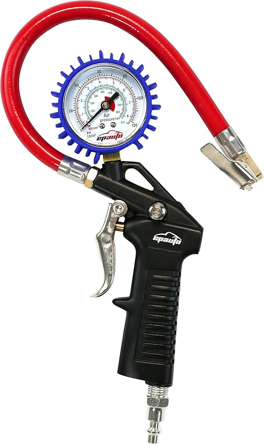 EPAuto Heavy Duty 120 PSI Tire Inflator Gauge with Hose and Quick Connect Plug
