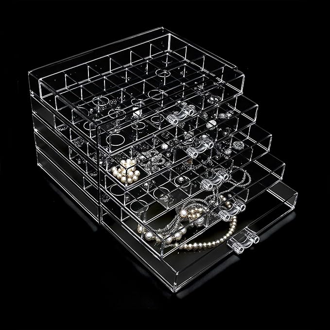 Clear Jewelry Box, Jewelry Organizer with 5 Drawers, 5-Layer Acrylic Storage Box for Women, Earring Display Holder for Earrin
