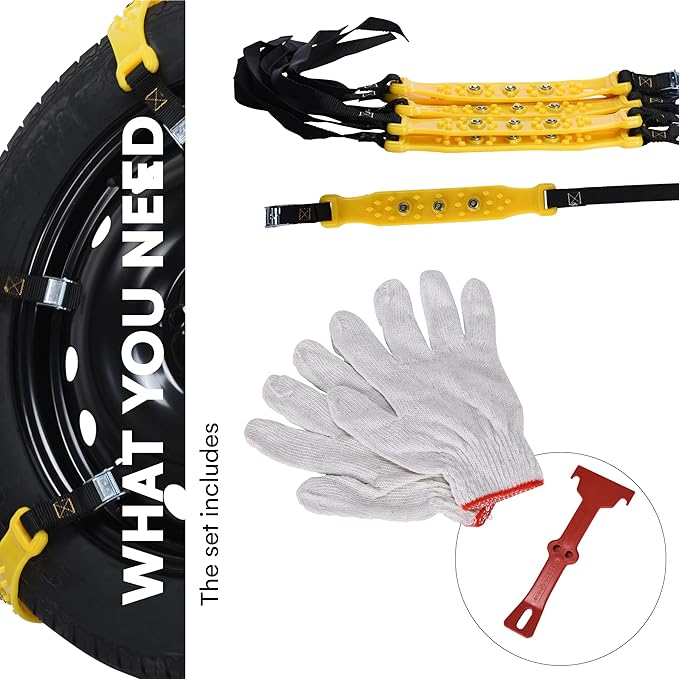 Boulder Tools Adjustable Anti-Slip Tire Chains for Car, Truck, SUVs - Compatible for (7.2-11.6 inch) Tires, Easy Install and 