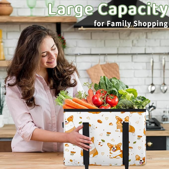 Reusable Grocery Bags Heavy Duty Shopping Bags Foldable Large Tote Bags with Long Handles & Hard Bottom
