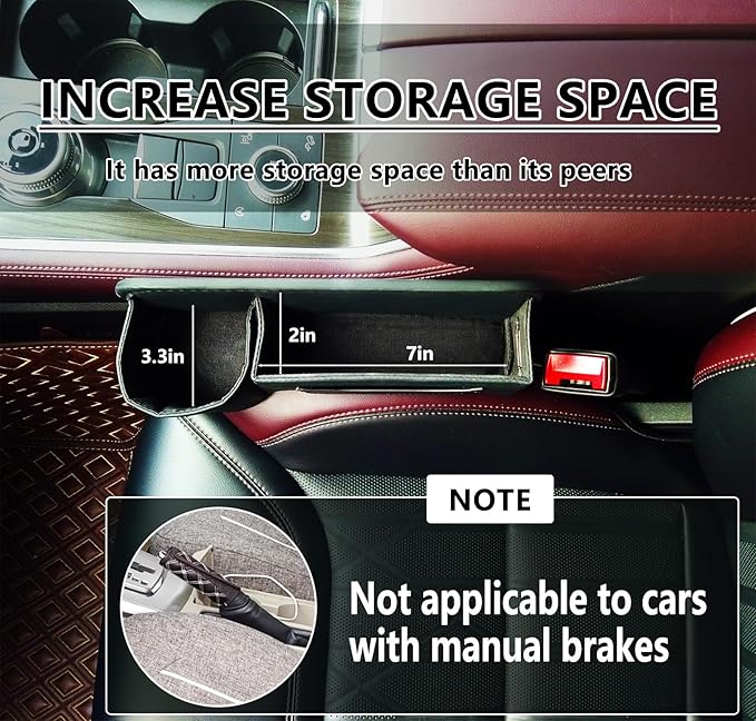 Car Seat Gap Filler & Organizer，2 Pack Black Car Leather Cup Holder Gap Bag,Men Car Interior Accessories，Seat Gap Storage Box for Storage Sunglasses、Phone、Key