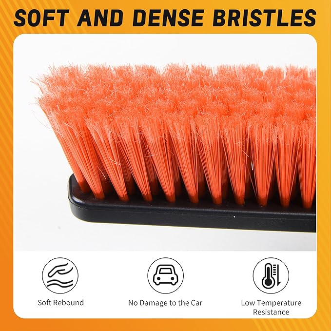 [Upgrade] 45" Extendable Snow Brush for Car Windshield, Military-Grade Sturdy Large Ice Scraper, 360° Pivoting Brush Head with Silicone Grip for Truck, SUV, Auto