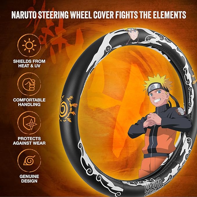 Naruto Shippuden Car Steering Wheel Cover, 15 Inch Anime Steering Wheel Cover, Cushioned Soft Comfortable Cover Anime Car Accessories for Men Women, Kirigakure