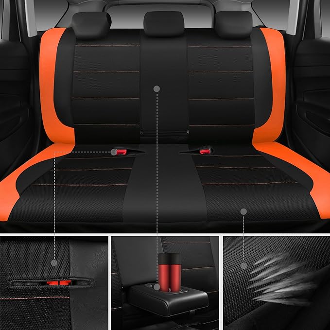 CAR PASS Leather Seat Covers, Breathable Universal Car Seat Cover Full Set for Cute Women Girly,5mm Composite Sponge Inside,A