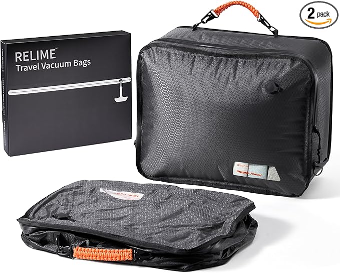 Relime Apex Series Vacuum Bags for Travel Luggage, 180° Open, Reusable Compression Bags for travel Pack, Vacuum Seal Packing 