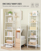 Hzuaneri Ladder Shelf, Bookshelf Bookcase, Freestanding Corner Storage Shelve with 2 Hooks for Home Office, Living Room, Kitc