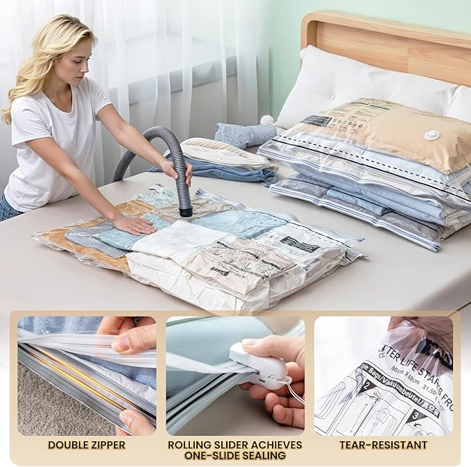 TAILI 4 Pack Vacuum Storage Bags, LONG SIDE ZIP (39x28 inch) Vacuum Seal Bags for Clothing, Jumbo Storage Space Saver for Bed