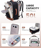 LOVEVOOK Large Travel Backpack for Women, TSA Carry on Backpack for Airplanes, 50L Personal Item Travel Bag for Women fits 17