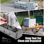 LIBZAKI Oversize 4 in 1 Car Trunk Storage Organizer, Multi Compartment Collapsible Trunk Storage Box with Cooler Bag for Car