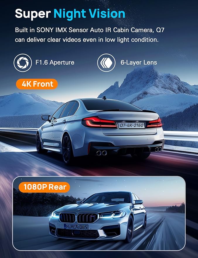 Navycrest 4K Dash Cam Front and Rear with 64GB Card, Built-in 5G WiFi, Dash Camera for Cars 4K Front and 1080P Rear, Dashcams
