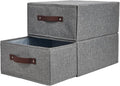 2PCS Closet Drawer Organizer Stackable Fabric Storage Boxes Bins Baskets with Lid PU Leather Handles Foldable Washable Cotton