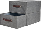 2PCS Closet Drawer Organizer Stackable Fabric Storage Boxes Bins Baskets with Lid PU Leather Handles Foldable Washable Cotton