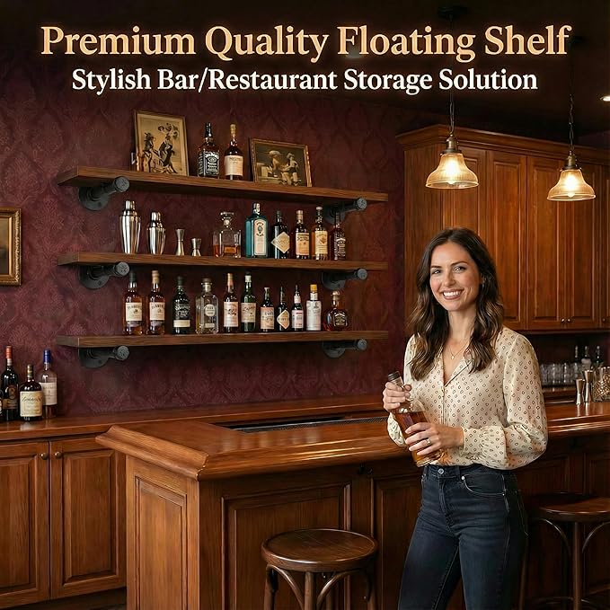 IAE Floating Pipe Shelves Bracket ,Wall Mounted Pipe Shelf for 6-16 in Depth Wood,Heavy-Duty 3/4" Iron , Pipe Shelving Bracke