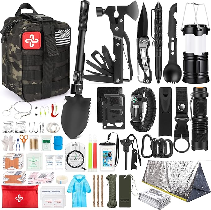 Survival Kit, 250Pcs Survival Gear First Aid Kit with Molle System Compatible Bag and Emergency Tent, Emergency Kit for Earth
