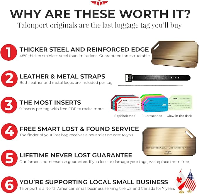 Heavy Duty Metal Luggage Tags for Suitcases| Indestructible Aluminum Travel Tag w/Steel Cable Loop & Smart Lost Bag Recovery,