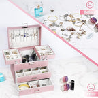Dajasan Jewelry Boxes for Women Girls, Jewelry Storage Organizer, 4 Layers Large Jewelry Organizer Box with 2 Drawers for Fri
