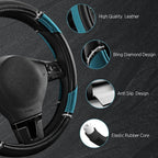 Road Comforts Leather Steering Wheel Cover - Made with PVC Leather - Anti-Slip, Universal Fit 14 1/2 inches to 15 inches - Da