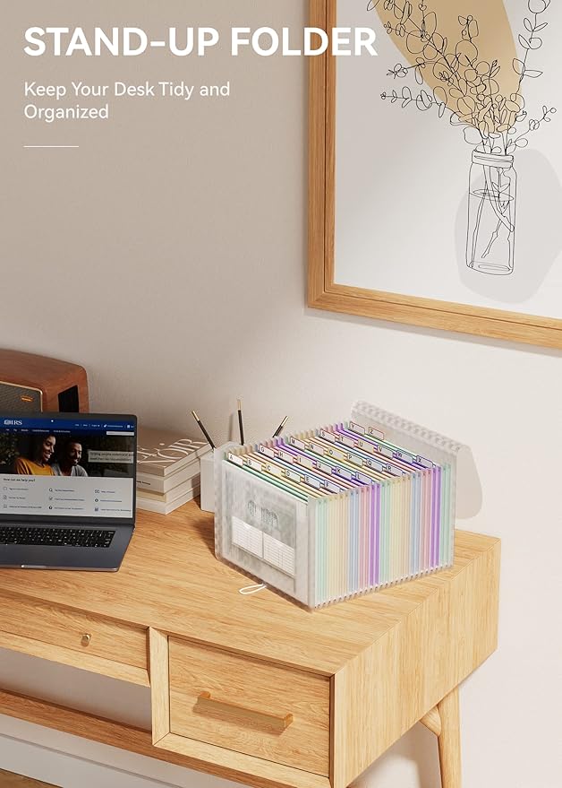 ABC life 26-Pocket Accordion File Organizer, Expandable Monthly Bill & Receipt Holder with Colored A-Z Tabs, Portable Folder 
