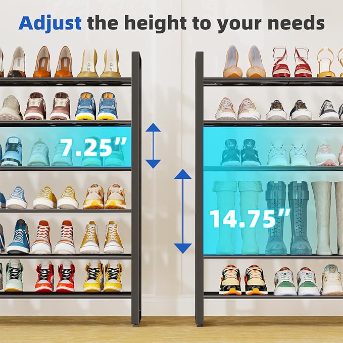 Simple Trending Shoe Rack Holds 60 Pairs, 12 Tier Shoe Organizer, Heavy Duty Large Metal Stackable Shoe Storage for Closet, B
