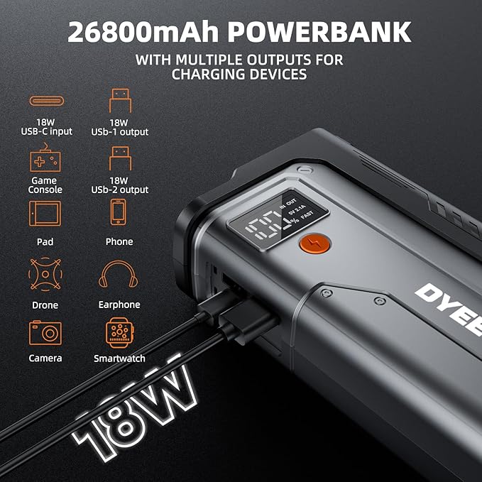 7000A Jump Starter, 12V Car Battery Booster Pack(All Gas/12.0L Diesel), Car Starter Smart Jumper Cables, Battery Jumper