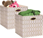 Posprica Storage Bins, Storage Cubes,13×13 Fabric Drawers Organizer Basket Boxes Containers (13×13×13/2pcs, Cream/gold geomet