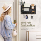 FifthQuarter Key and Mail Holder for Wall, Mail Organizer Wall Mount with 6 Hooks and Storage Drawer, Easy Installation Key R