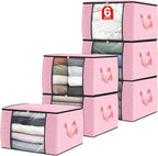 Fab totes 6 Pack Clothes Storage, Foldable Thick Fabric Blanket Storage Bags, Containers for Organizing Bedroom, Closet, Clot