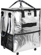 Large Reusable Grocery Bag On Wheels, 130L Foldable Tote, 5 Swivel Wheel Shopping Trolley with Multiple Pockets, Zippered Top, Folds Flat for Storage, for Shopping, Laundry, Camping, Moving, Silver