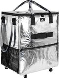 Reusable Grocery Bag On Wheels, Foldable Shopping Rolling Tote Bag with 6 Pockets, 3-Way Carry & Sturdy Handles, Zippered Top, Folds Flat for Shopping, Camping, Moving, Small, Silver