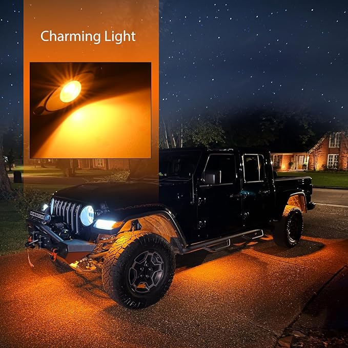 Nilight LED Rock Light 6PCS Amber Underglow Wheel Well Fender Pods Waterproof Exterior Underbody Roof Rack Side Lamps for 12V 24V Car Truck Pickups ATV UTV SUV Motorcycle Boat