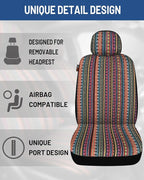Baja Saddle Blanket Car Seat Covers Front Set, Washable Breathable Striped Woven Cloth Seat Covers for Cars, SUV, Truck, Airb
