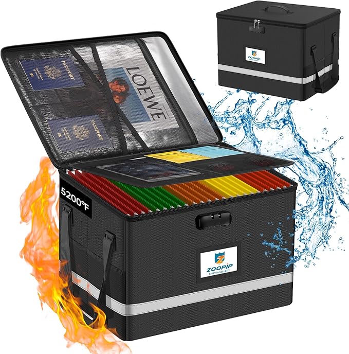 Fireproof File Box with Lock, 5200°F Document Box Storage Organizer, Suitable for Hanging File Folders in Letter Size, Collap