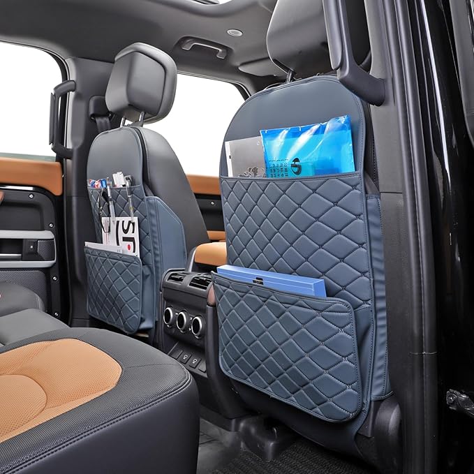Seat Back Protector + Large Capacity Pocket Storage Organizer,Preventing the Impact of Children Stepping on the Seat Backrest (Blue)