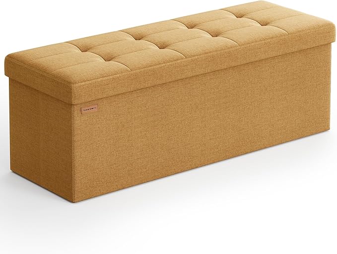 SONGMICS Mazie Collection - Storage Ottoman Bench, 43 Inches Folding Foot Rest Stool, End of Bed Bench, Easy Assembly, for Li