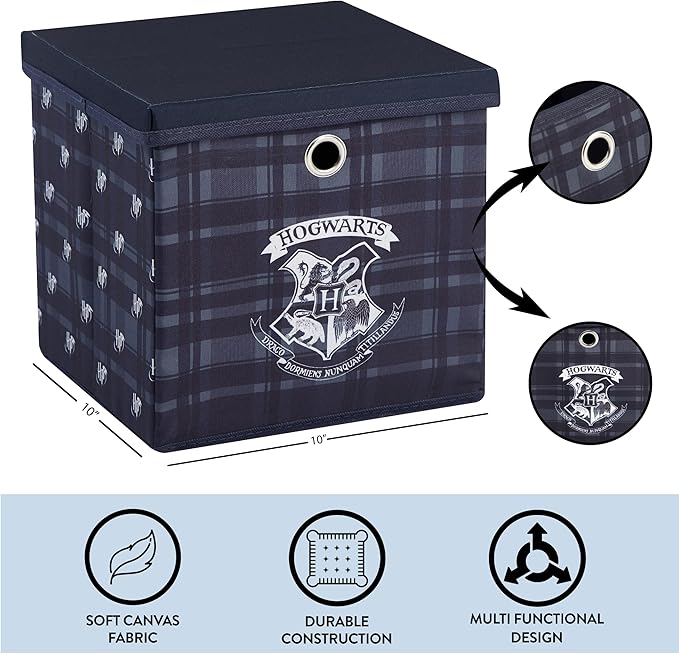 Harry Potter Collapsible Storage Cube with Removable Lid,10” x 10” x 10” Fabric Organizer Bin for Kids Bedroom, Closet or Pla