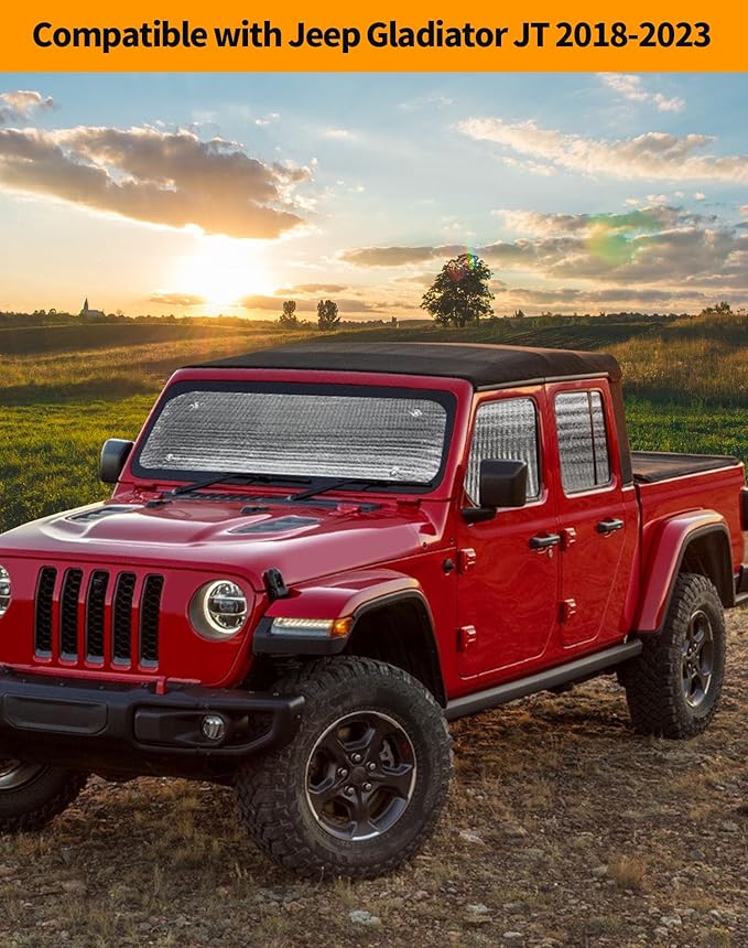 Hoolcar Windshield Sunshade Side Window Sun Shade Sunscreen Heat Insulation Sun Visor Compatible with Jeep Gladiator JT 2018-2023, Interior Accessories, 6PCs