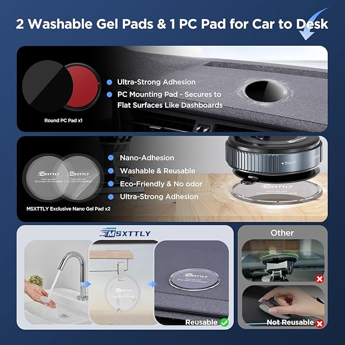 Vacuum Magnetic Phone Holders for Your Car 2026 Suction Cup Phone Mount with Washable Nano Gel Pads 360° Adjustable Phone Mount,Travel Gifts, Car Phone Holder for Smartphone Car/Gym/Mirror