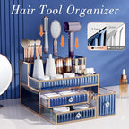 Makeup Organizer Blue - Tempered Glass Vanity Organizer for Cosmetics, Skincare, Hair Tools, Brushes, Perfume - Multipurpose 
