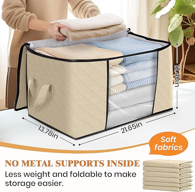 Fab totes 6 Pack Clothes Storage, Foldable Thick Fabric Blanket Storage Bags, Containers for Organizing Bedroom, Closet, Clot